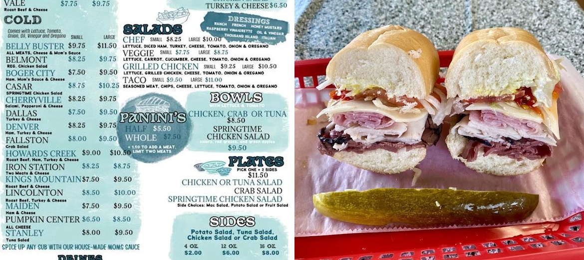 Mom's Sub Shop Menu