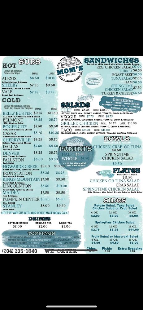 Mom's Sub Shop Menu image 1
